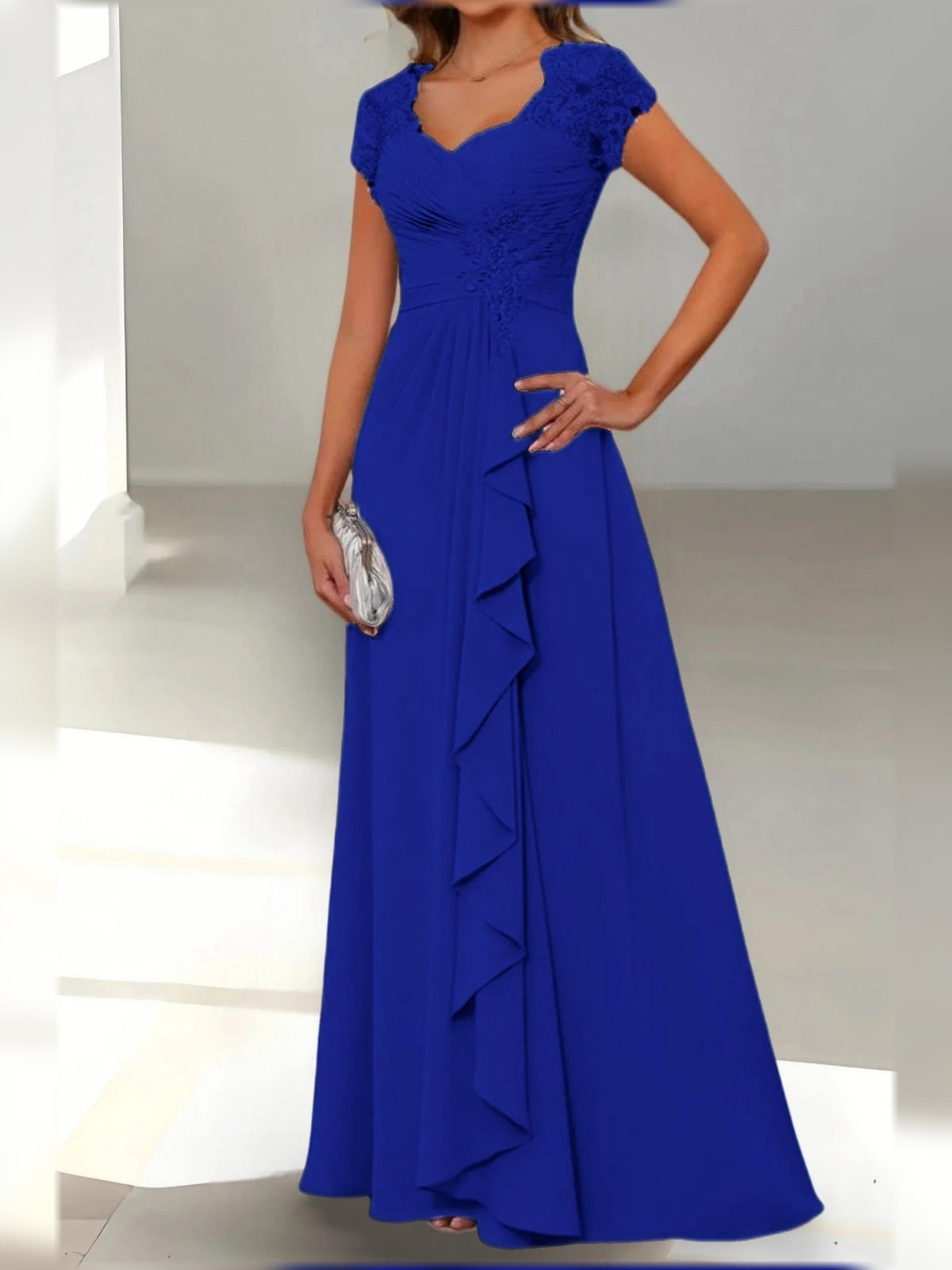 Royal Blue floor-length mother of the bride dress, alternate view showing the full-length silhouette