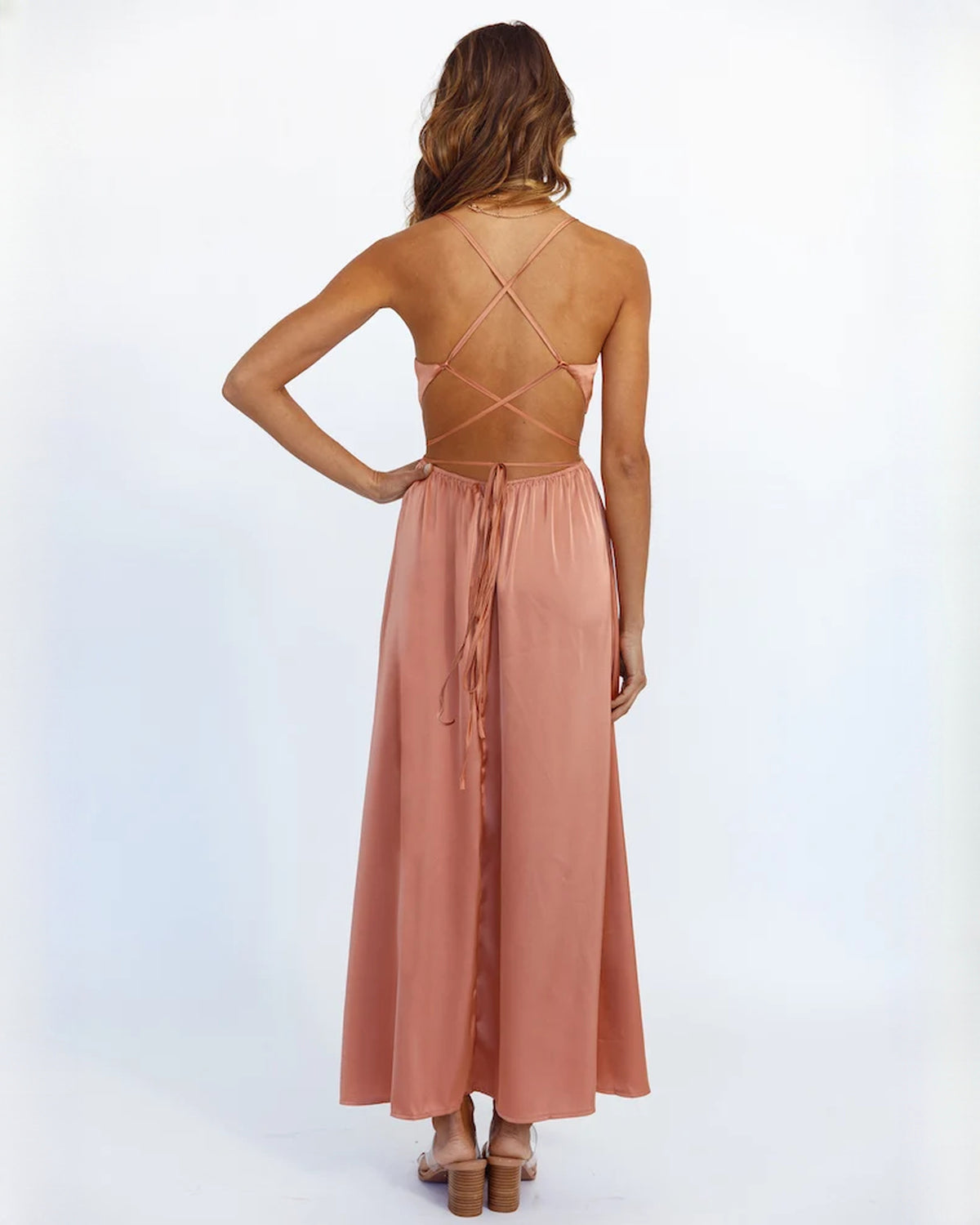 sleeveless satin a-line maxi bridesmaid dress - image 7