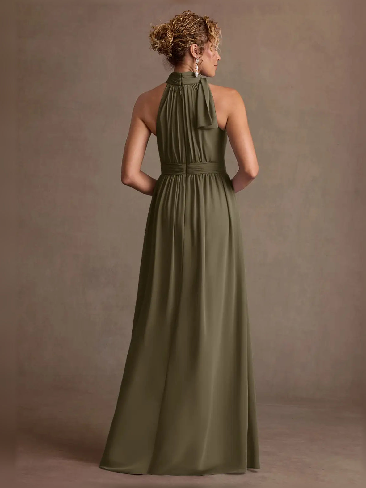 Navy Blue a-line floor-length formal dress with ruching, alternate view showing the shoulder line
