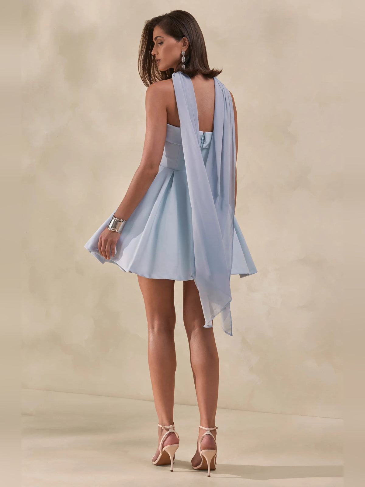 Lemon mini homecoming dress, alternate view showing the full-length silhouette from another angle