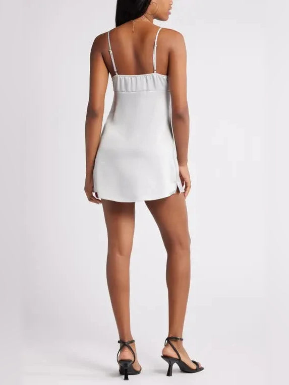 Pink mini homecoming dress, alternate view showing the full-length silhouette from another angle
