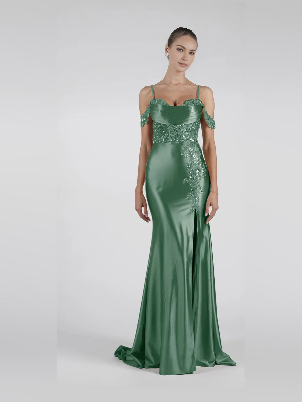 Emerald Green floor-length prom dress, alternate view showing the full-length silhouette