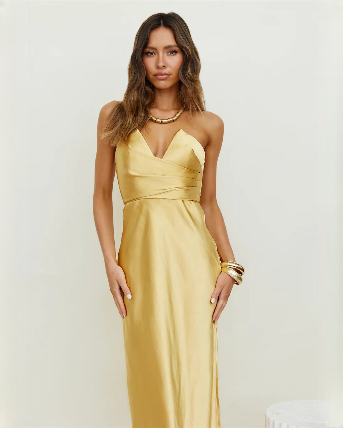 sleeveless satin a-line maxi bridesmaid dress - image 7