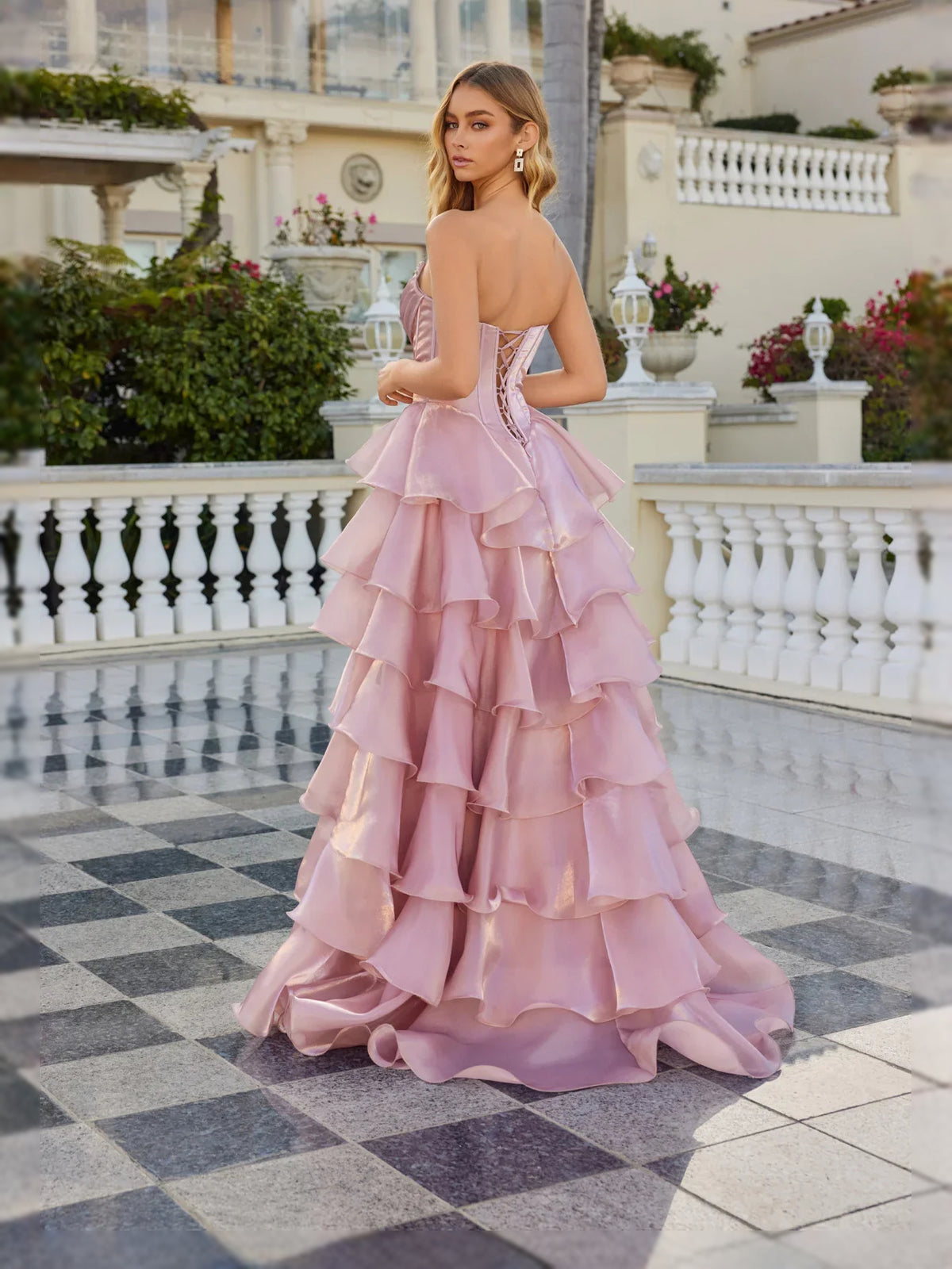 Lilac floor-length prom dress, alternate view showing the full-length silhouette