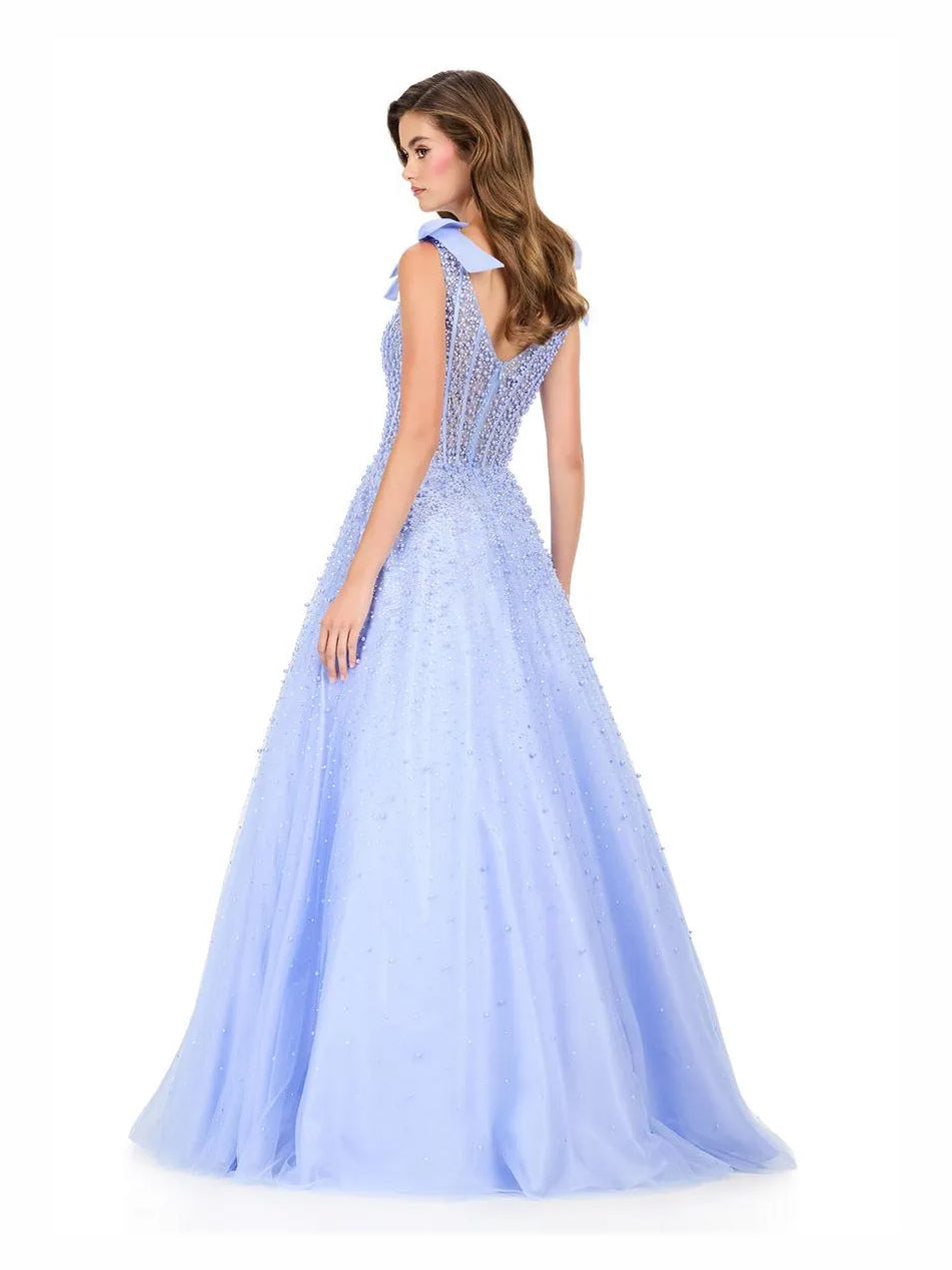 Pink floor-length prom dress, alternate view showing the full-length silhouette