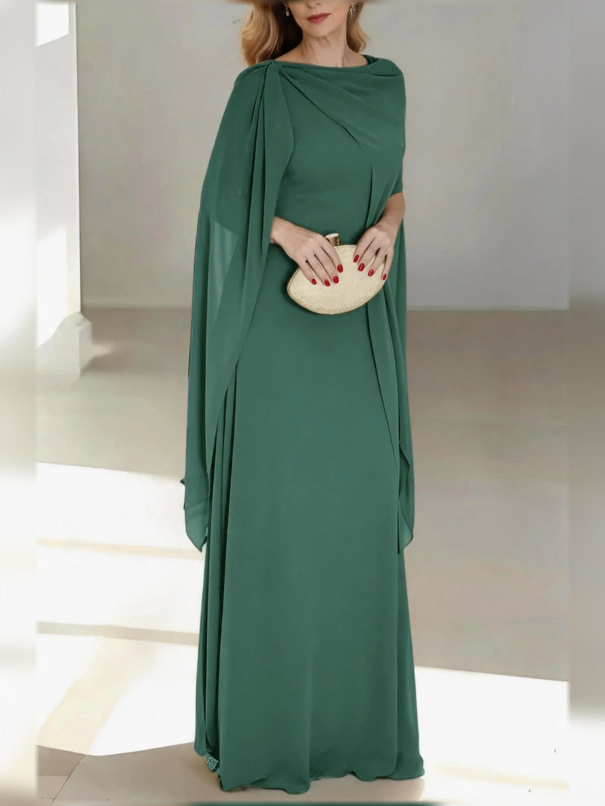 Emerald Green floor-length mother of the bride dress, alternate view showing the full-length silhouette