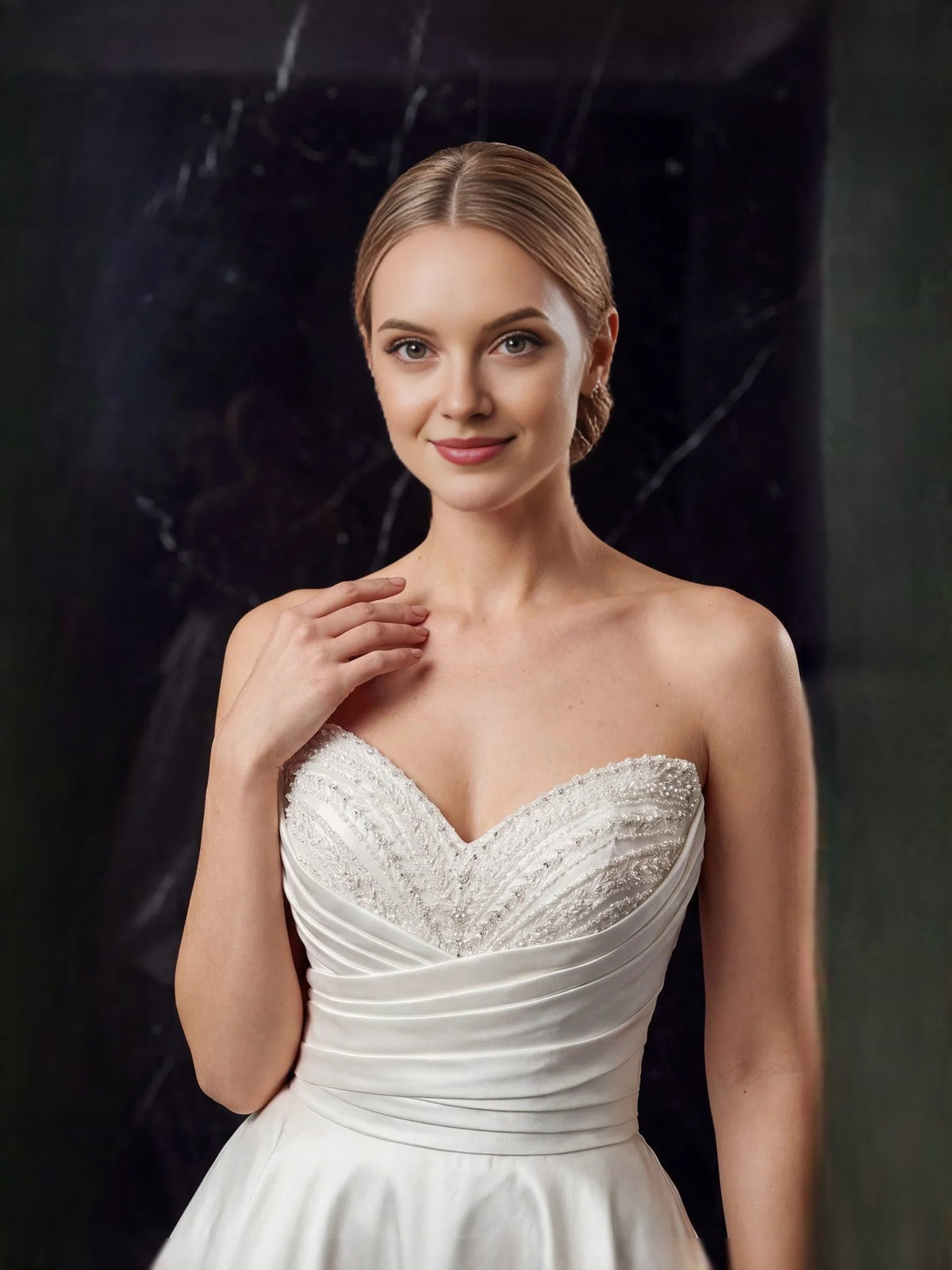 Ivory floor-length wedding dress, alternate view showing the full-length silhouette