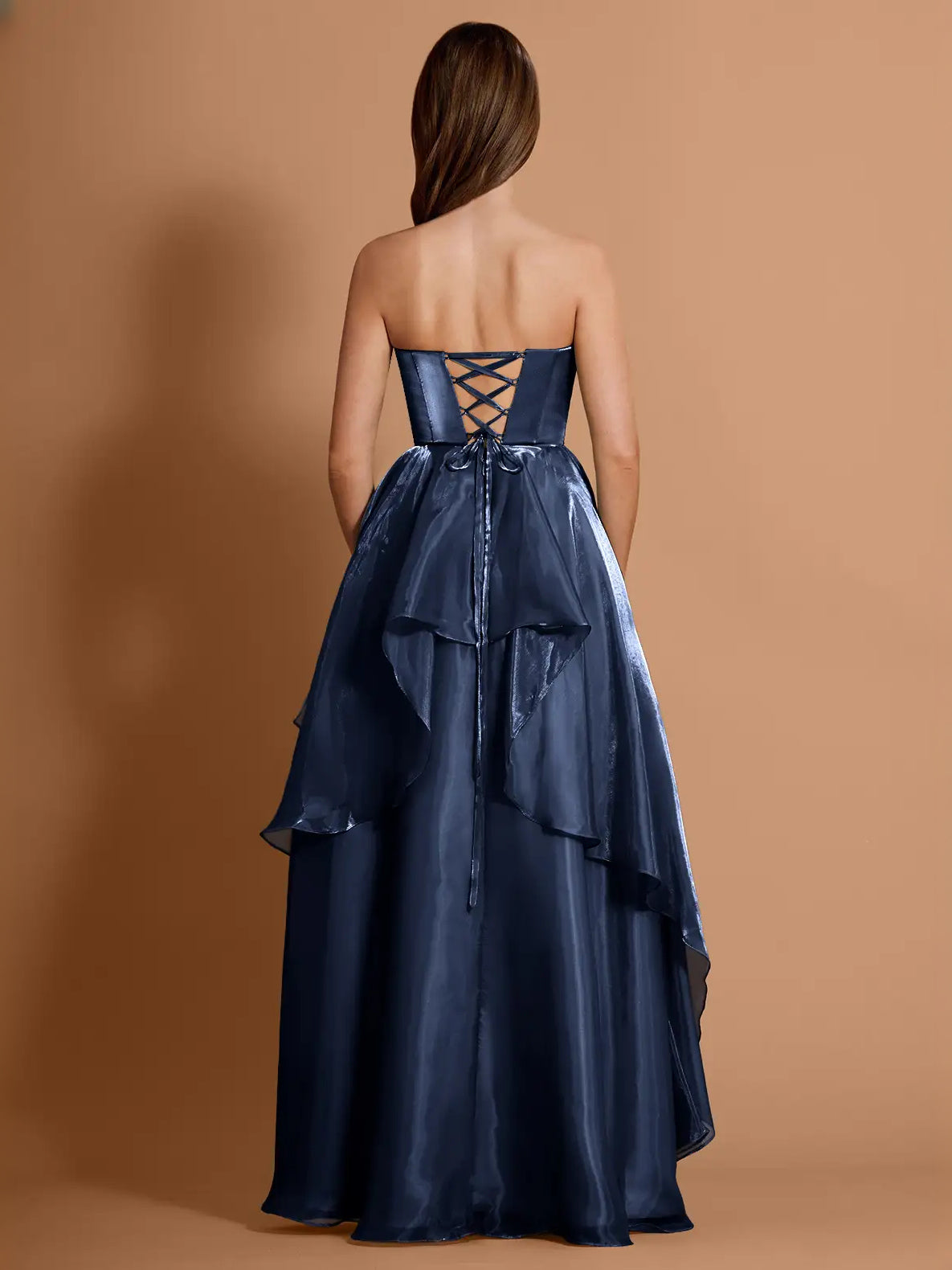 Teal maxi prom dress, alternate view showing the full-length silhouette