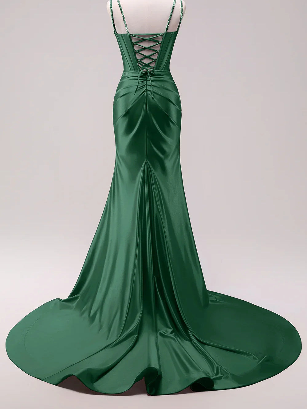 Hot Pink floor-length prom dress, back view showing the rear of the dress highlighting the overall dress