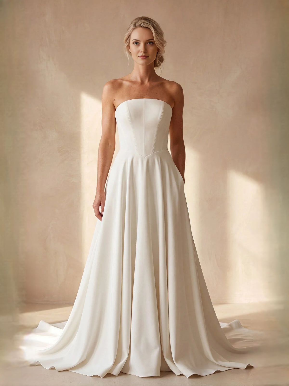 Ivory floor-length wedding dress, alternate view showing the full-length silhouette