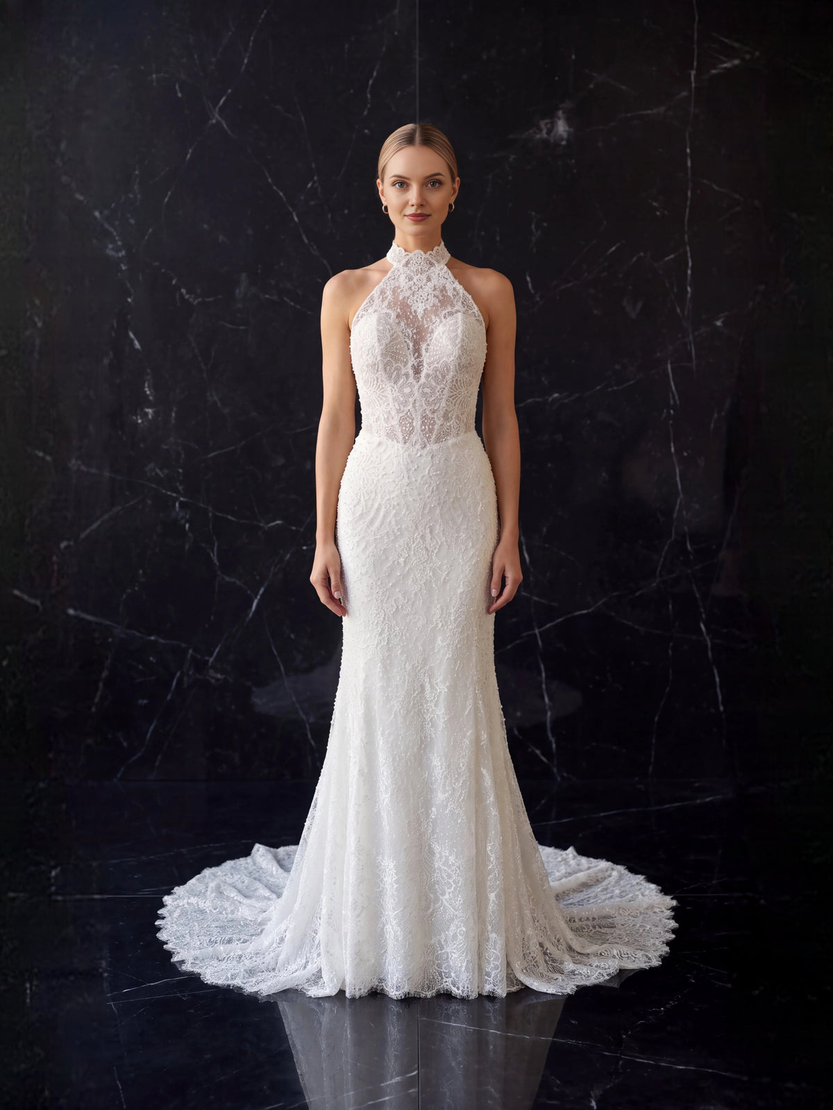 Ivory floor-length wedding dress, alternate view showing the full-length silhouette