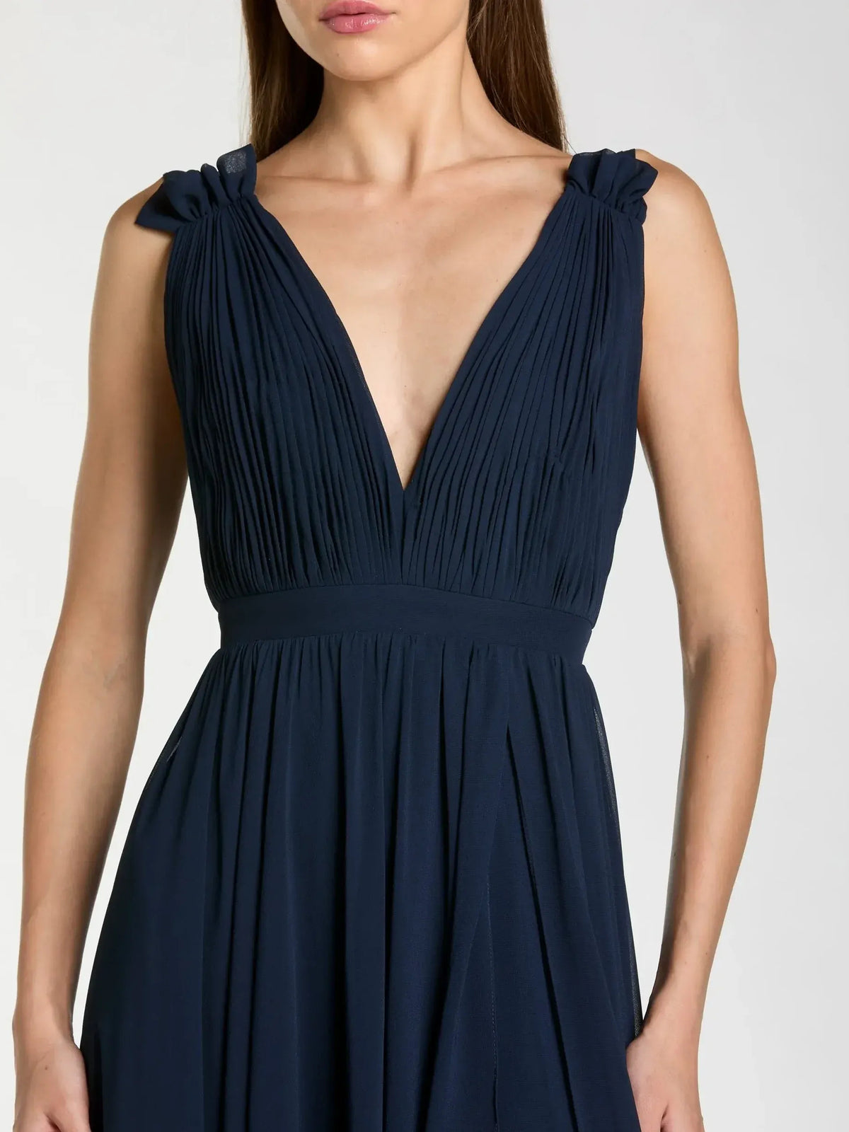 Sky Blue a-line floor-length formal dress with ruffle details, alternate view showing the shoulder line