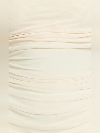 Cream mini homecoming dress, alternate view showing the full-length silhouette