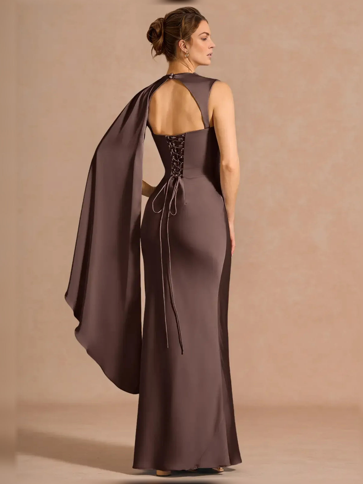 Navy Blue mermaid floor-length formal dress with ruching, alternate view showing the shoulder line