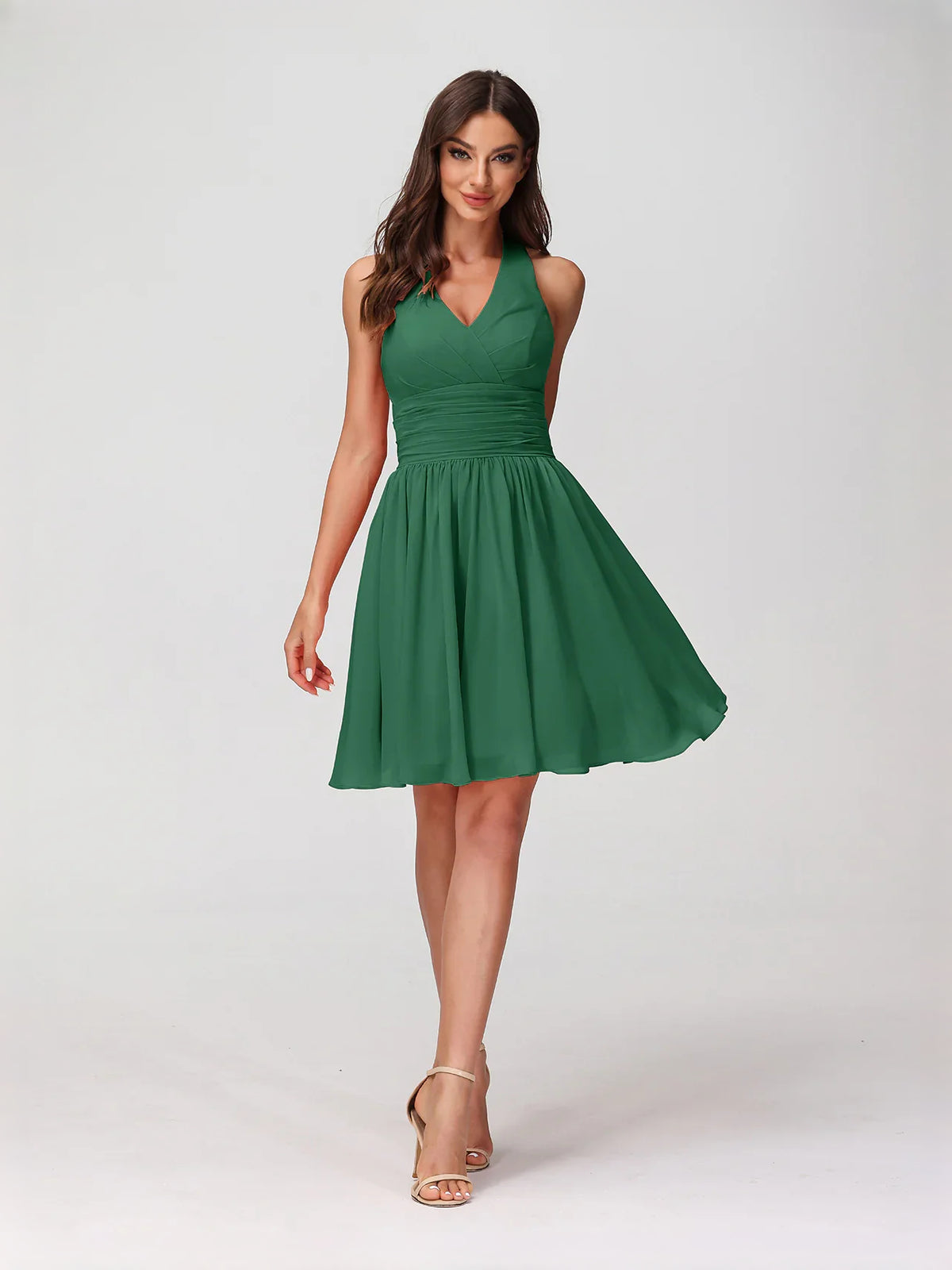 Black mini bridesmaid dress, alternate view showing the full-length silhouette