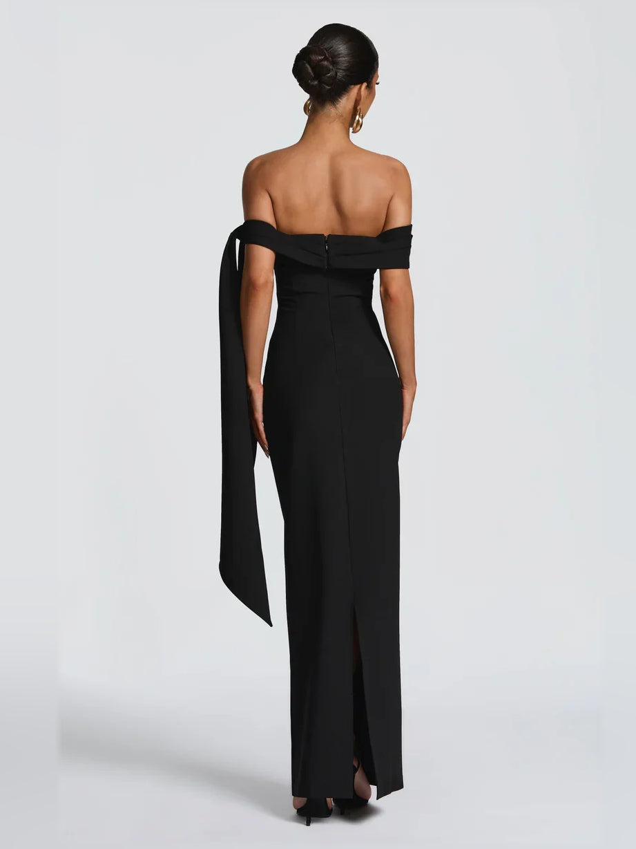 Olive Green sheath floor-length formal dress with ruching, alternate view showing the shoulder line