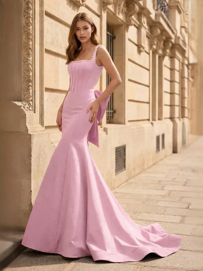 Pink floor-length prom dress, alternate view showing the full-length silhouette