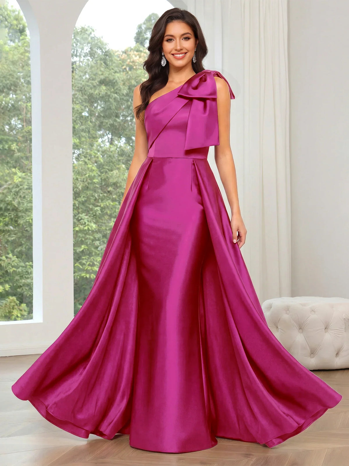 Fuchsia floor-length prom dress, alternate view showing the full-length silhouette