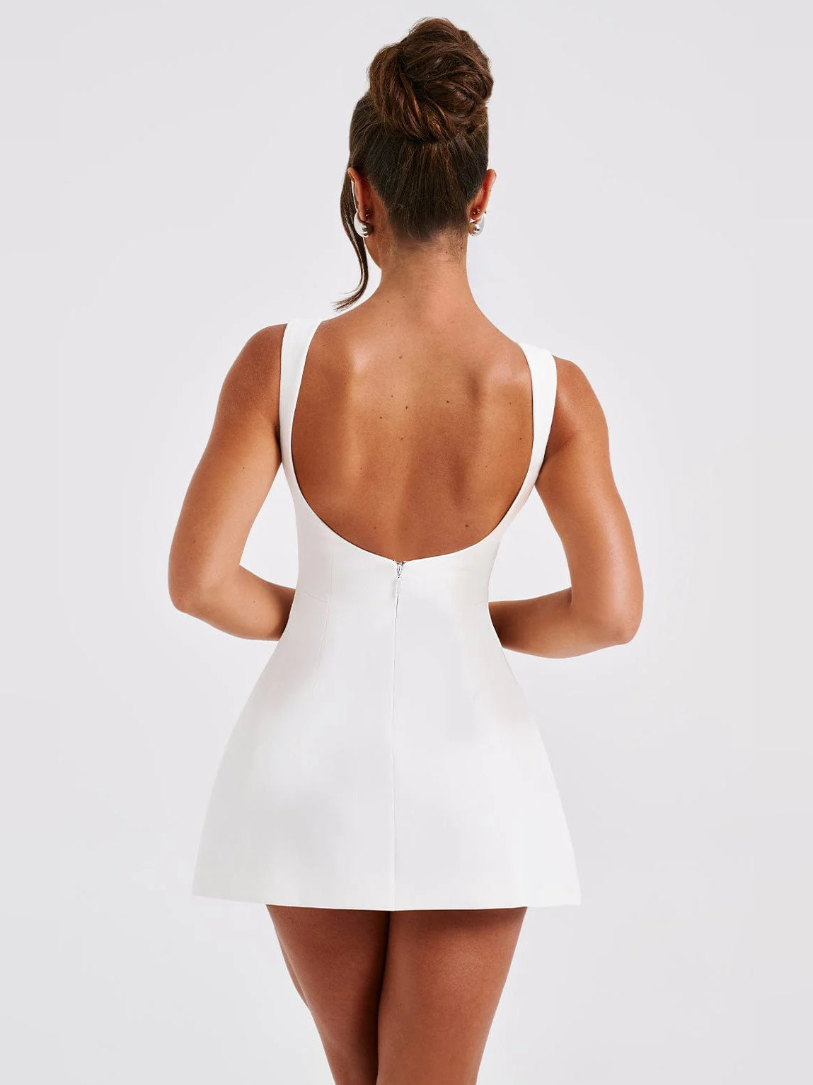 Blush mini homecoming dress, alternate view showing the full-length silhouette