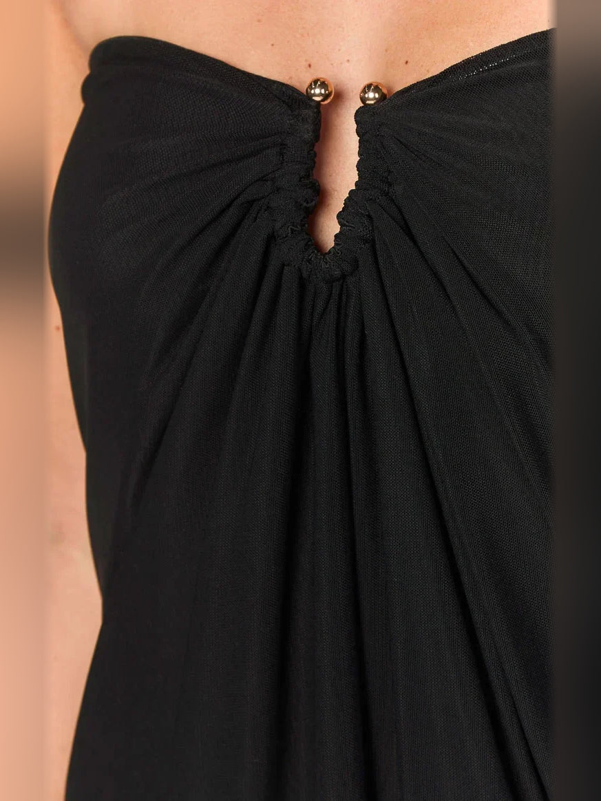 Canary mini homecoming dress, alternate view showing the full-length silhouette from another angle