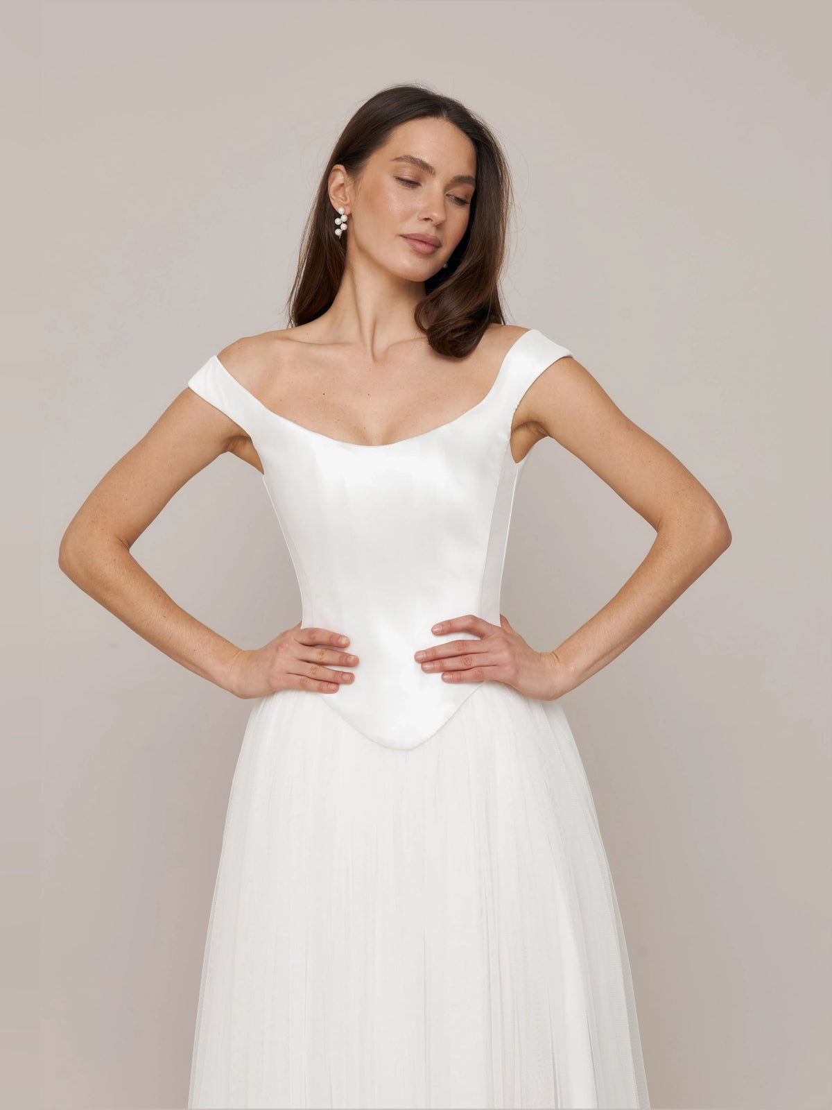 Ivory floor-length wedding dress, alternate view showing the full-length silhouette