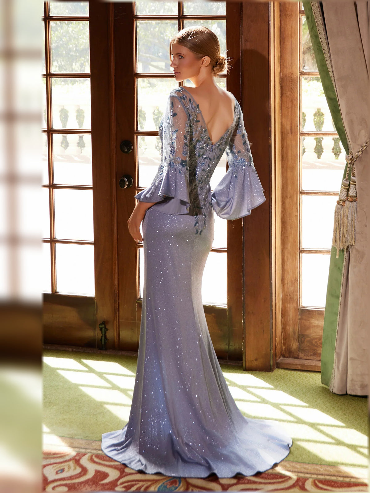 Sage Green maxi mother of the bride dress, alternate view showing the full-length silhouette