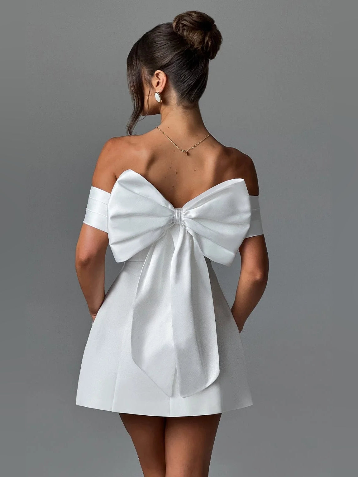 Black & White mini homecoming dress, alternate view showing the full-length silhouette from another angle