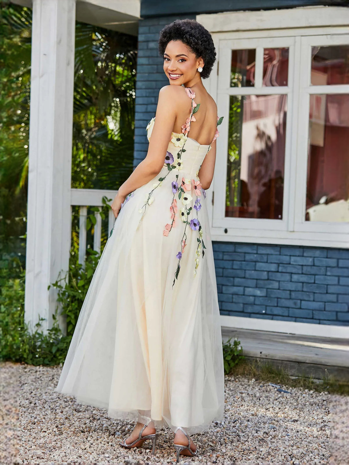 Lilac floor-length prom dress, alternate view showing the full-length silhouette