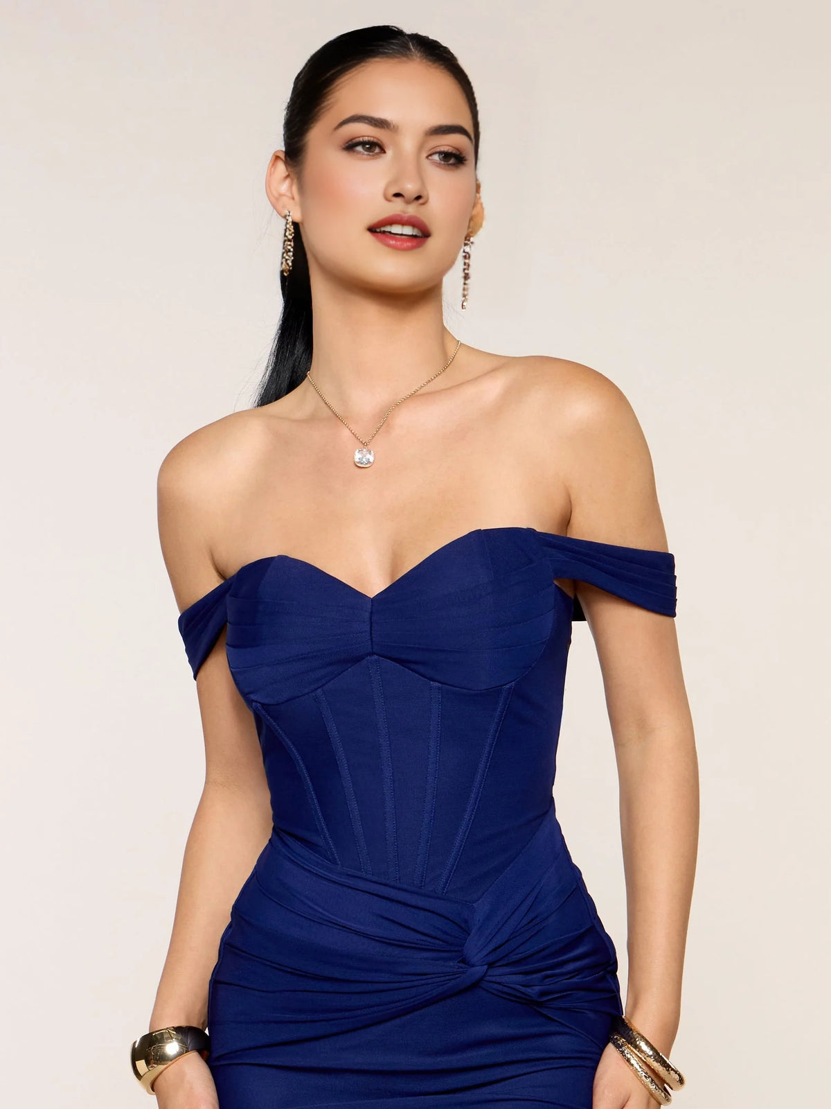 Deep Purple mini homecoming dress, alternate view showing the full-length silhouette from another angle