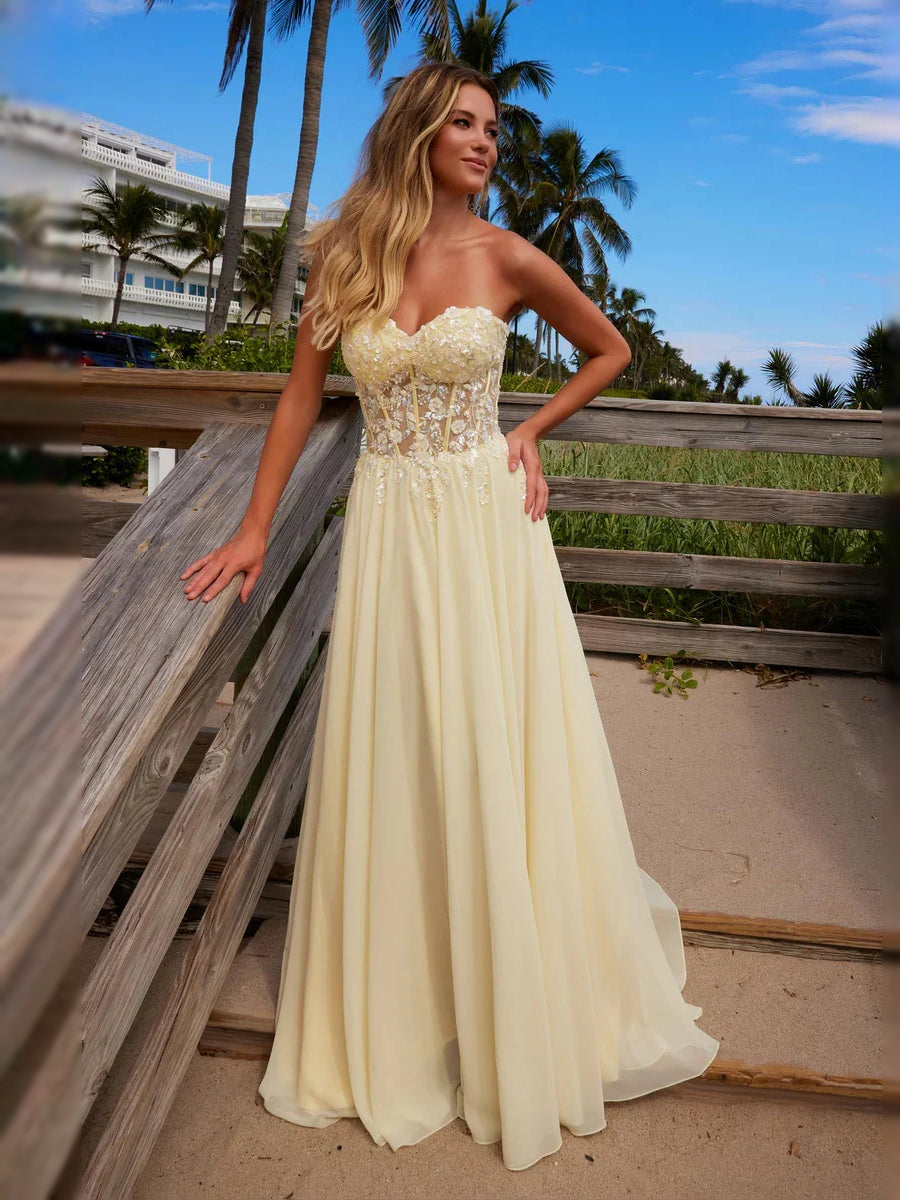 Pale Lemon floor-length prom dress, alternate view showing the full-length silhouette