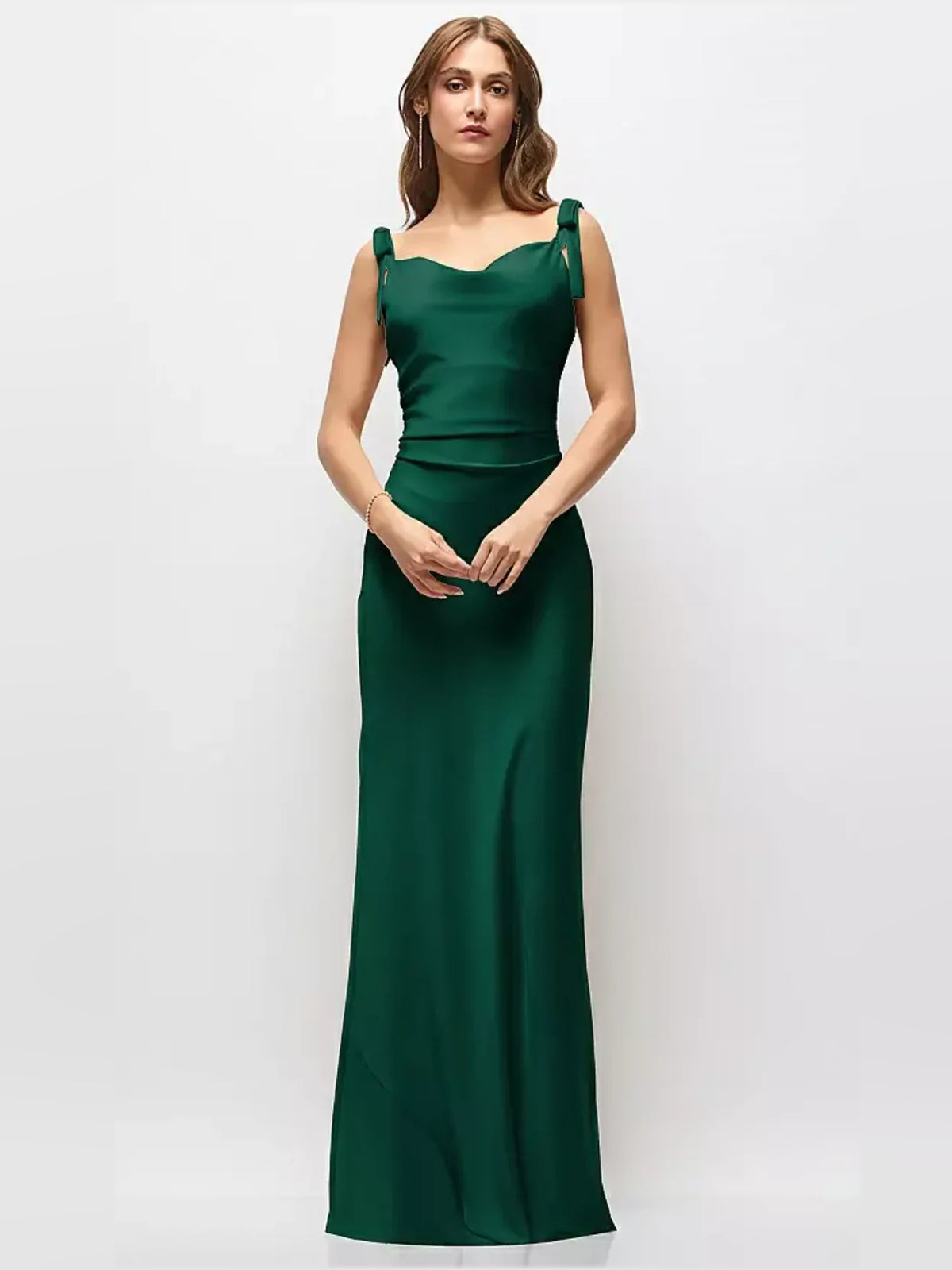 Dark Green maxi bridesmaid dress, alternate view showing the full-length silhouette