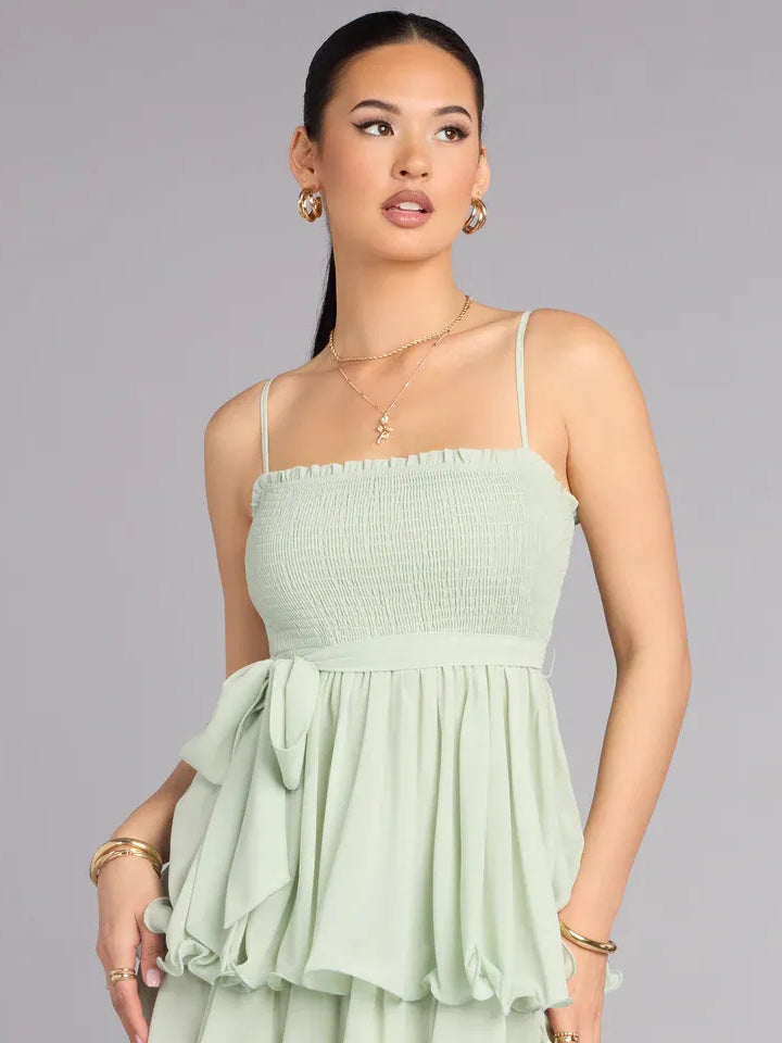 Ivory maxi prom dress, alternate view showing the full-length silhouette