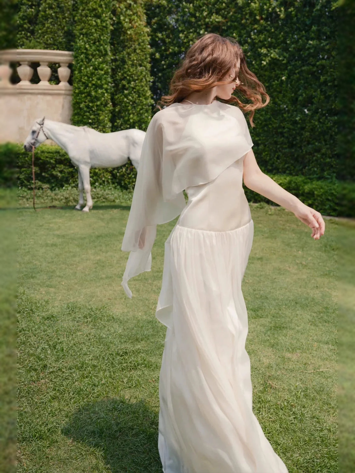 Ivory floor-length wedding dress, alternate view showing the full-length silhouette