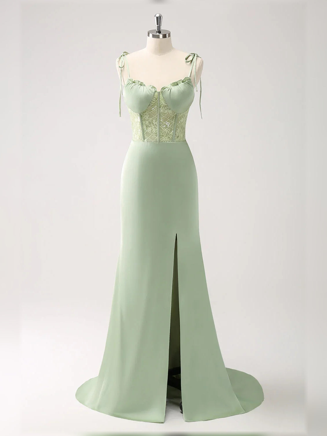 Light Pink sheath floor-length formal dress with skirt slit, alternate view showing the shoulder line