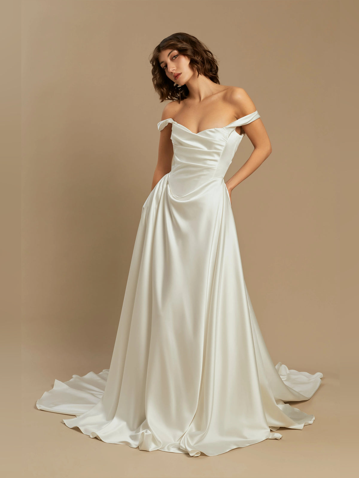 Ivory floor-length wedding dress, alternate view showing the full-length silhouette