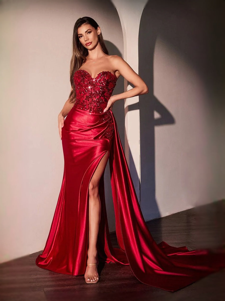 Burgundy floor-length prom dress, alternate view showing the full-length silhouette