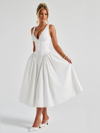 Ivory midi formal dress, alternate view showing the shoulder line