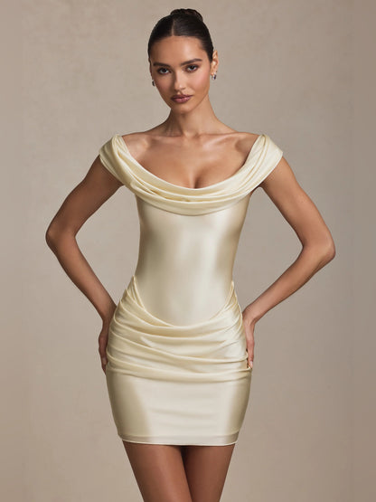 Ivory mini homecoming dress, alternate view showing the full-length silhouette