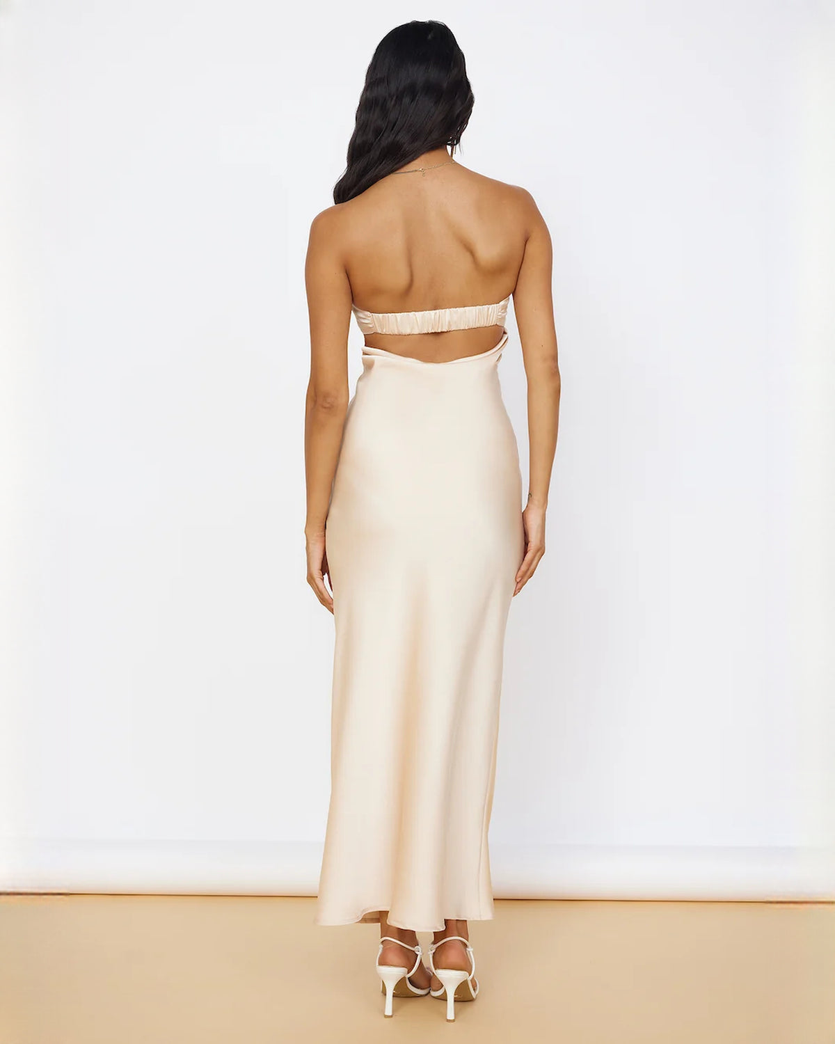 sleeveless satin a-line maxi bridesmaid dress - image 7