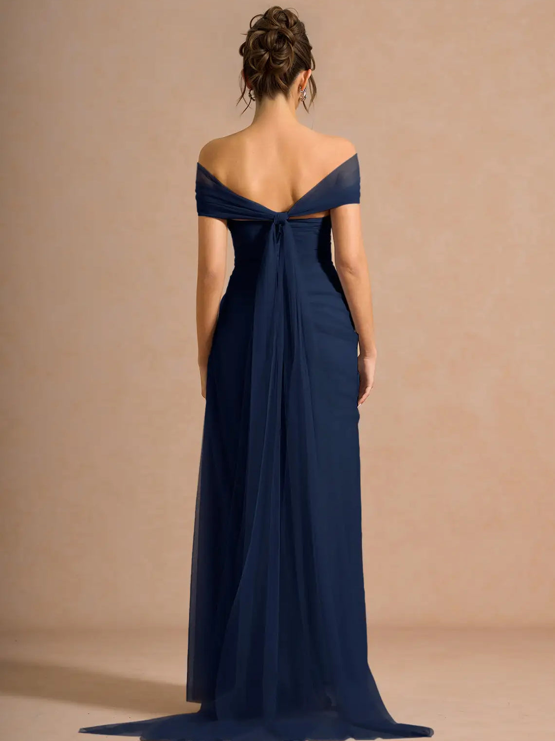 Powder Blue column floor-length formal dress with ruching, alternate view showing the shoulder line