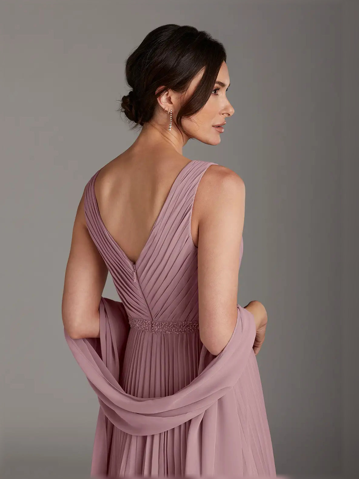 Dusty Rose maxi mother of the bride dress, alternate view showing the full-length silhouette