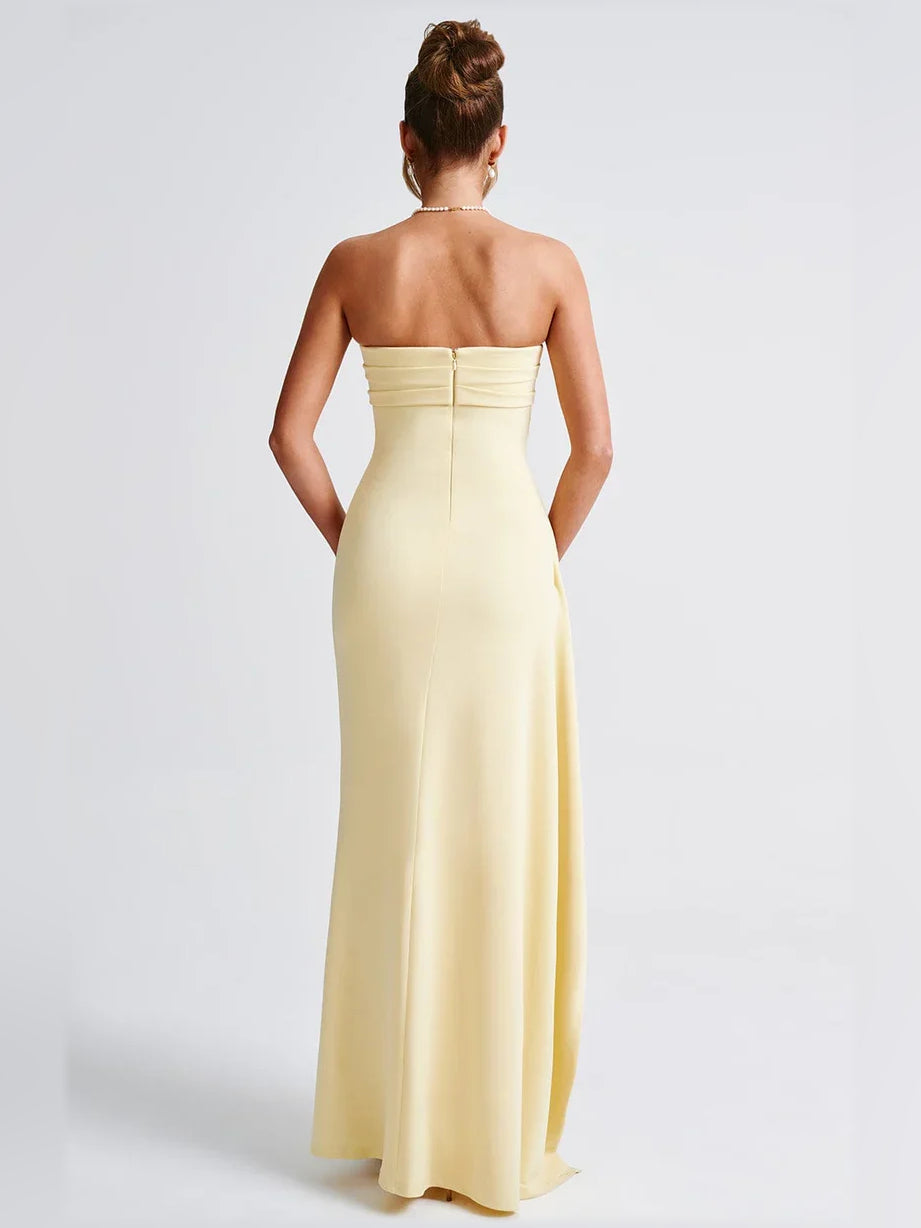 Lemon mermaid floor-length formal dress with ruffle details, alternate view showing the shoulder line