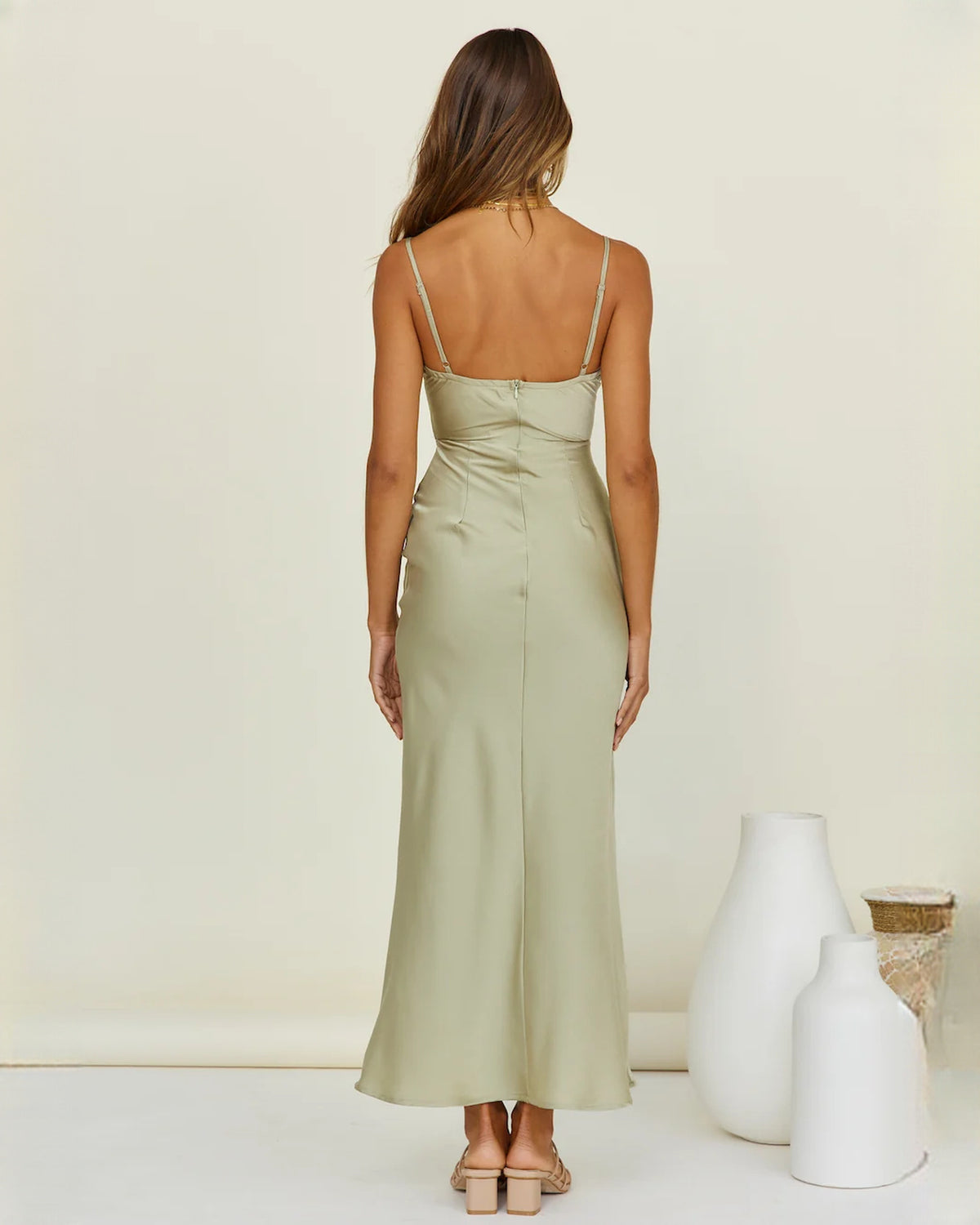 sleeveless satin a-line maxi bridesmaid dress - image 7