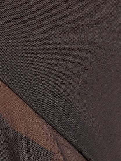 Chocolate midi formal dress with ruffle details, alternate view showing the shoulder line