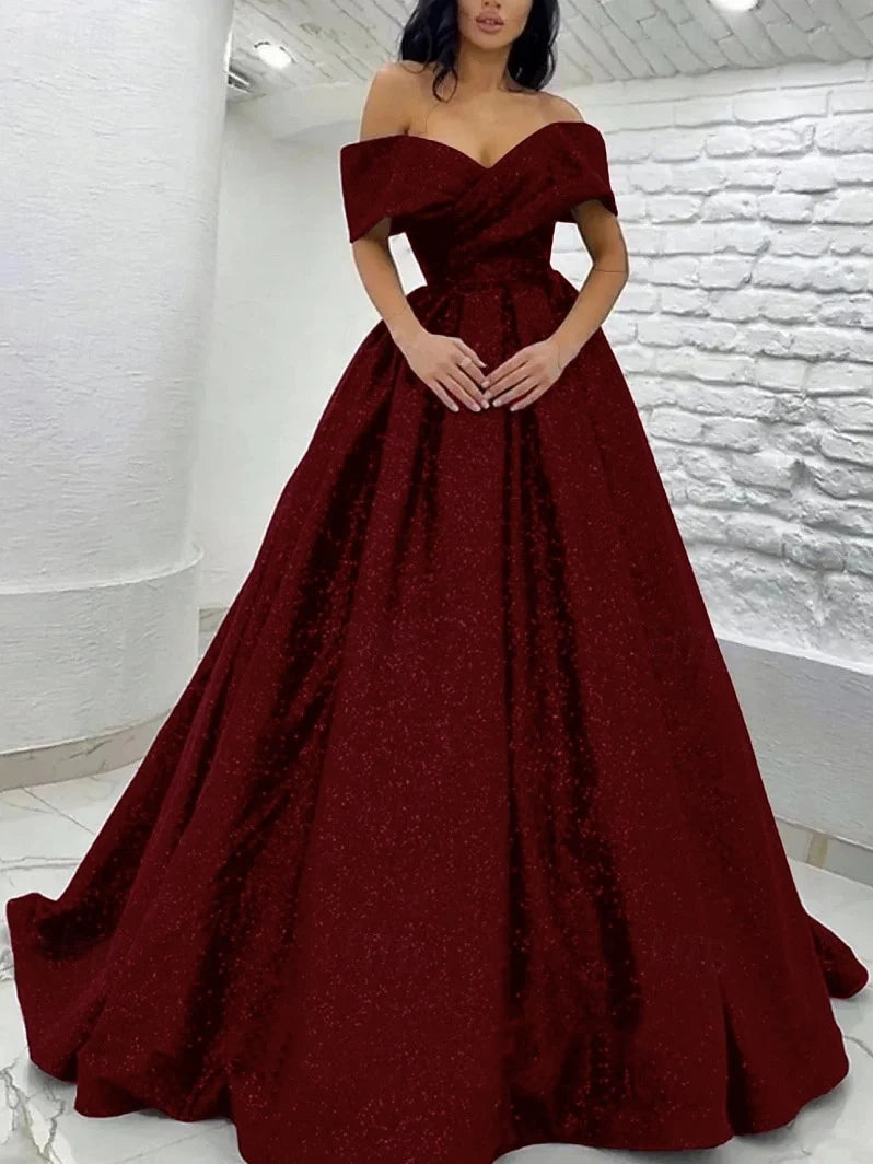 Red floor-length prom dress, alternate view showing the full-length silhouette