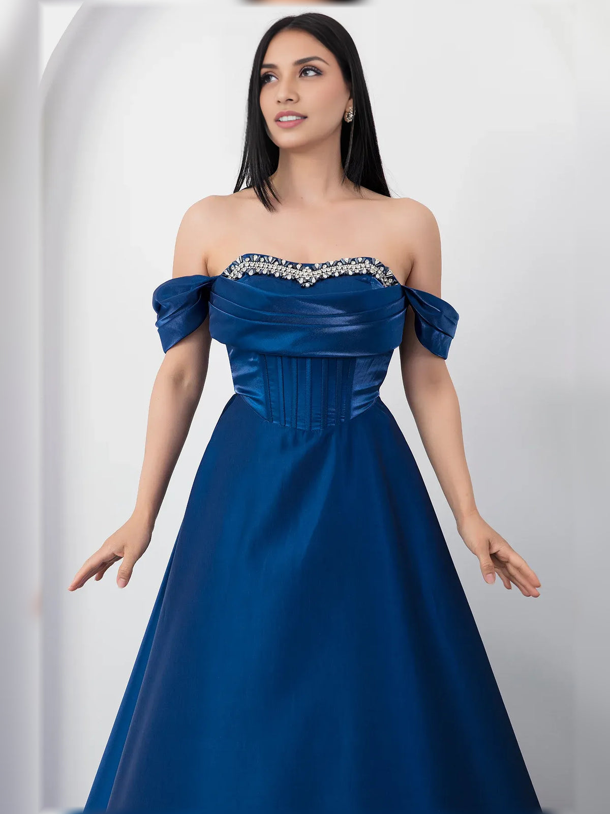 Deep Red a-line floor-length formal dress with beading, alternate view showing the shoulder line