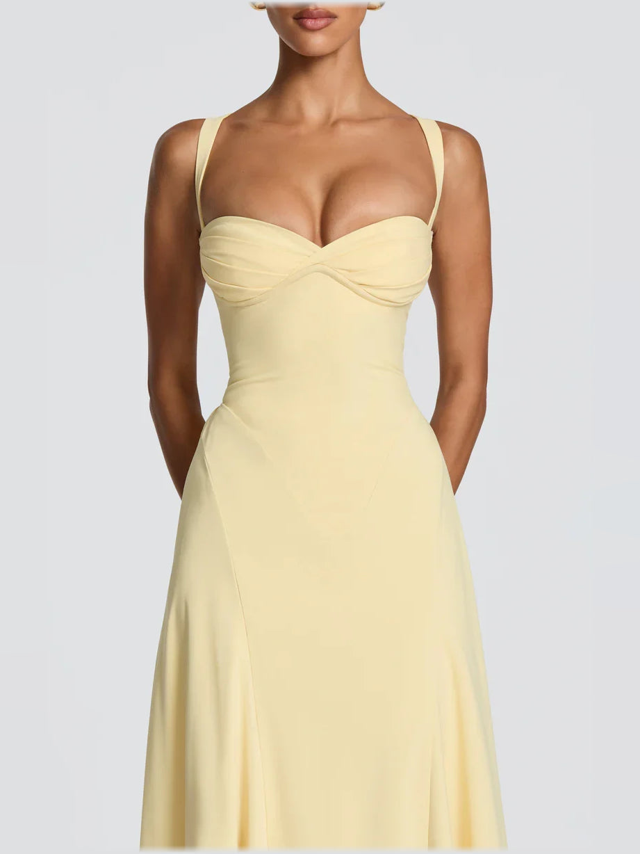 Light Blue a-line floor-length formal dress with corset-style bodice, alternate view showing the shoulder line