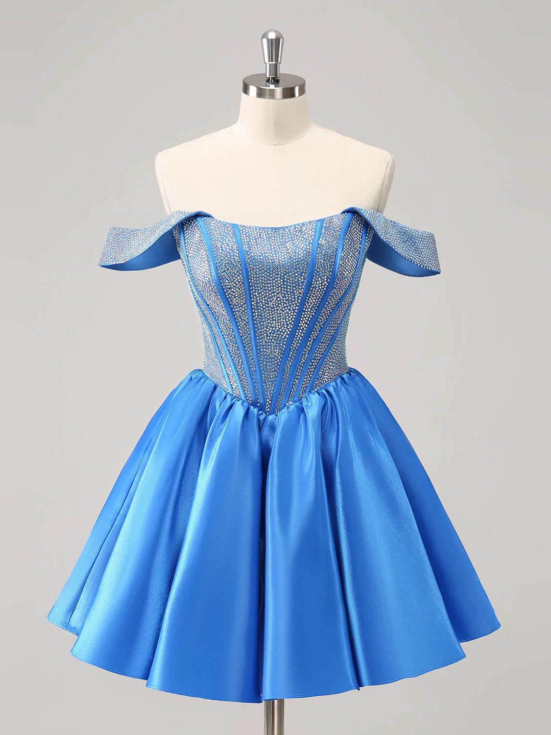Ocean Blue mini homecoming dress, alternate view showing the full-length silhouette from another angle