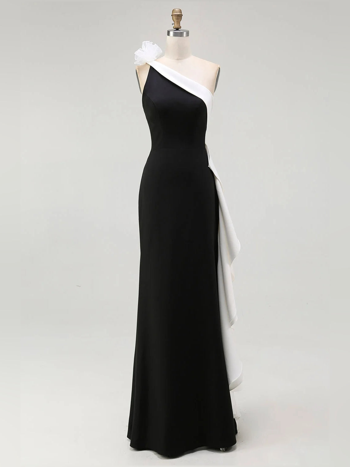 Black & White floor-length prom dress, alternate view showing the full-length silhouette