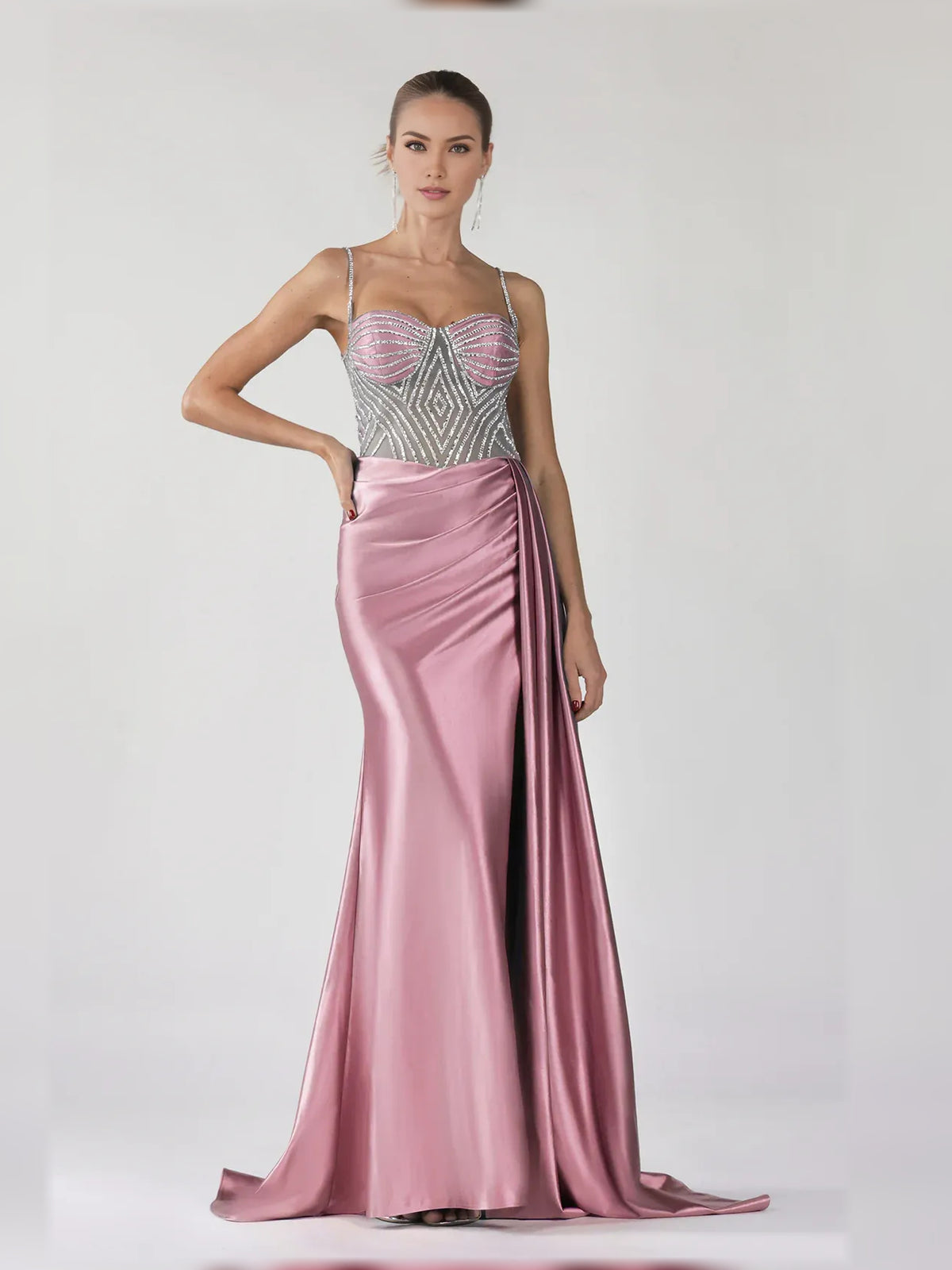 Dusty Pink mermaid floor-length formal dress with skirt slit, alternate view